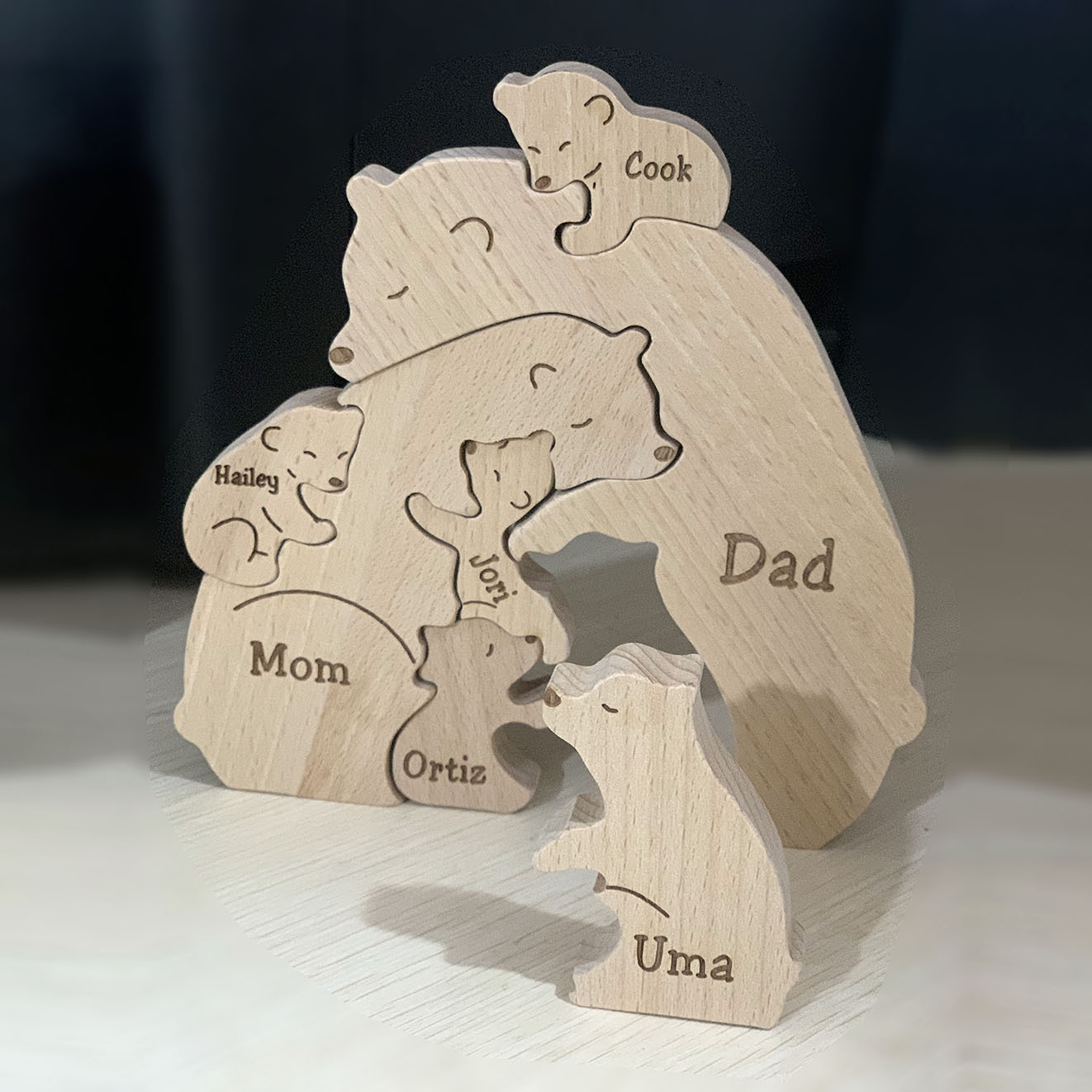 Picture of Cross-border Explosions Wooden Puzzle Family Bear Ornaments Mother and Son suit Hugging Bear Solid Wood Ornaments Engraving logo