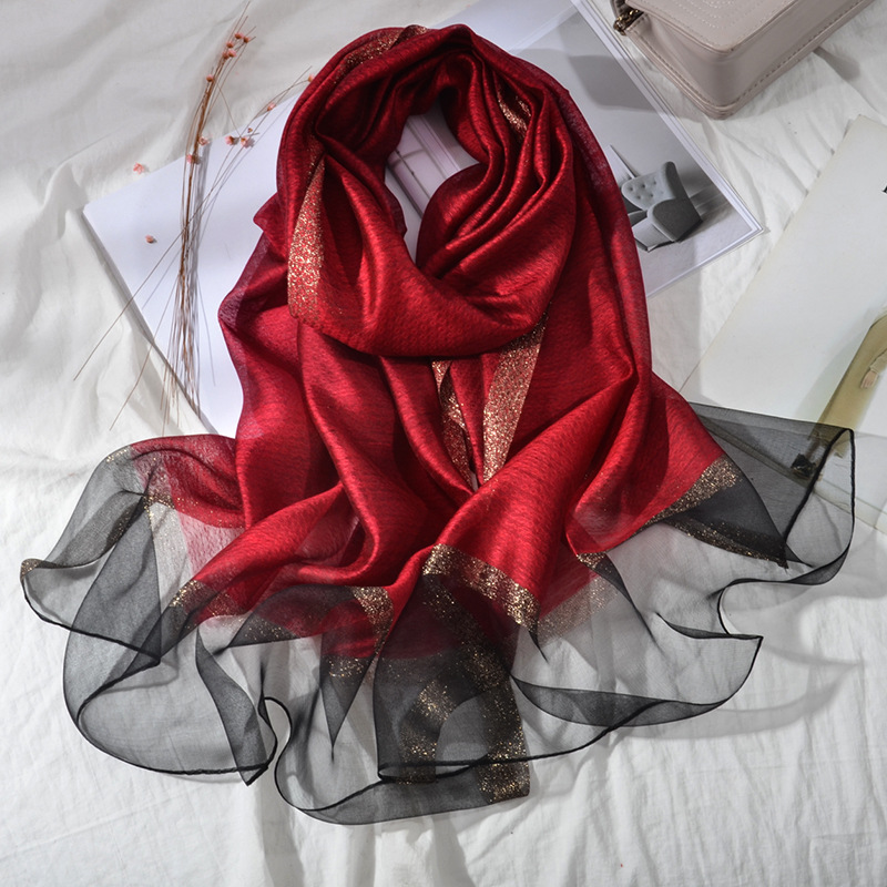 Spring and Autumn Korean Style Solid Color Fashion Mulberry Silk Silk Scarf Women's All-match Long Scarf Gold Scarf Sunscreen Shawl