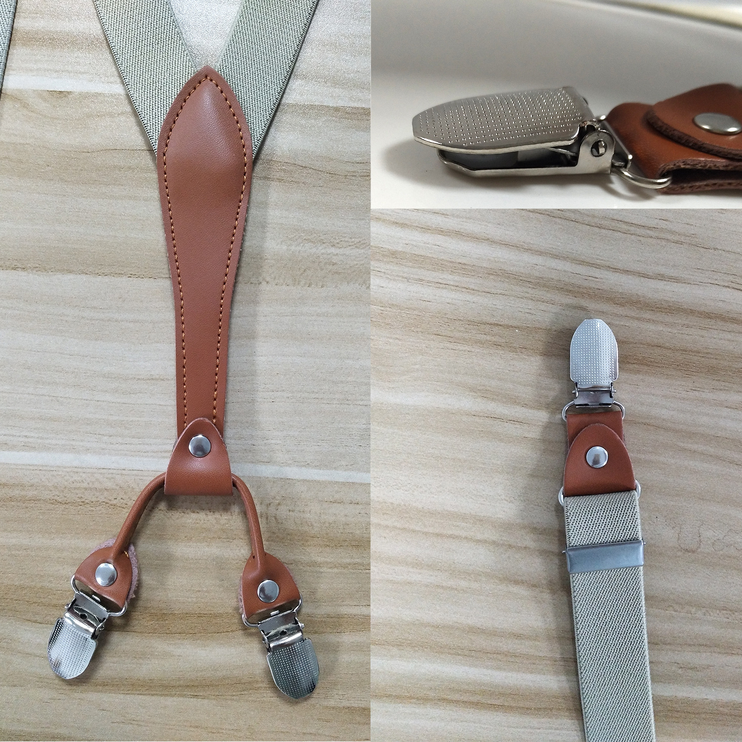 Picture of Cross-border supply 2.5cm adult 4-clip loose elastic suspenders for men and women elastic strap clip leather head