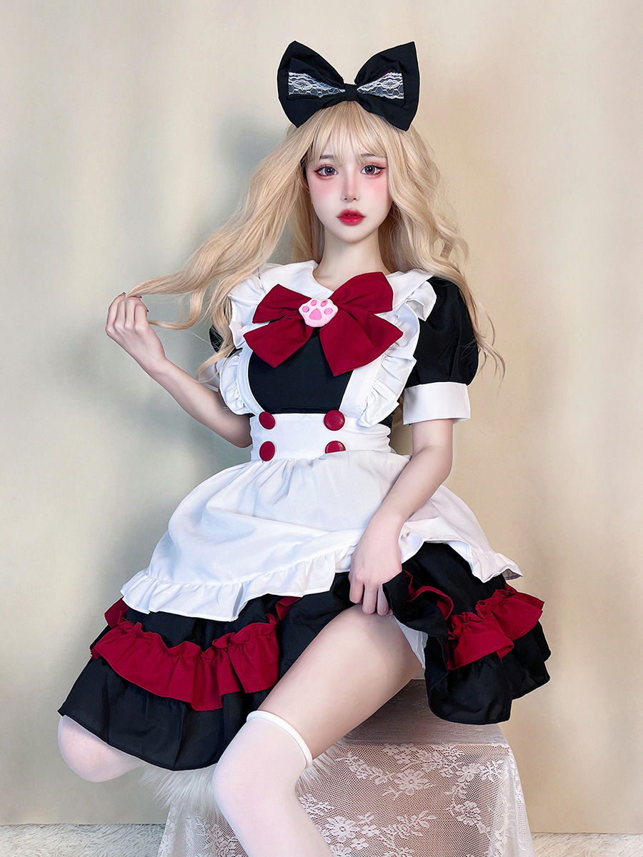 Picture of Halloween Maid Costume Gothic Dark Red Department College Style Lolita Lolita cosplay dress cos