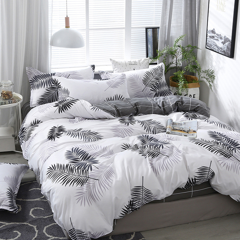 Picture of Small fresh sanding quilt cover four-piece water-washed cotton bed sheet quilt cover simple student dormitory single three-piece wholesale
