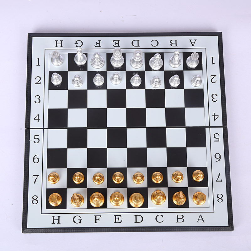 Picture of Magnetic Chess Black and White Gold and Silver Chess Pieces Cross-Border English Packaging Foldable Chessboard Magnet Chess