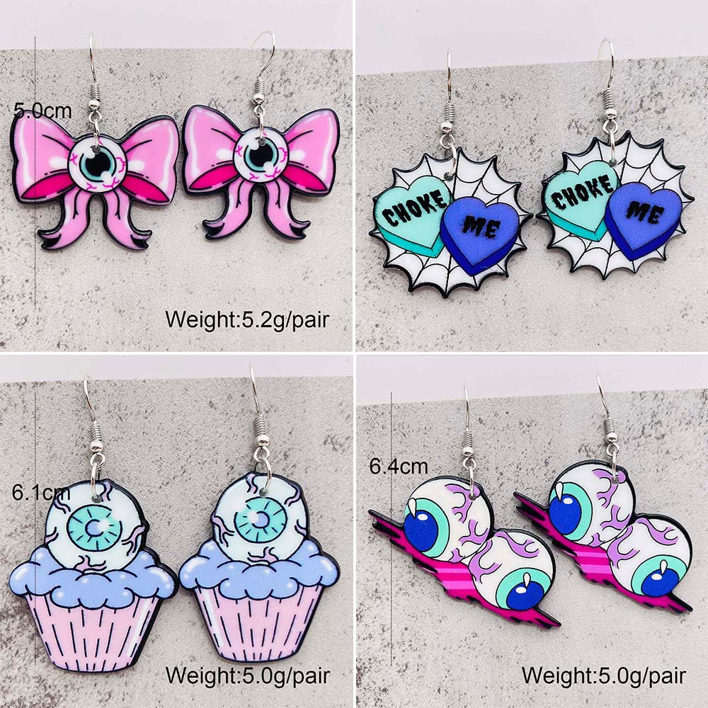 European and American Halloween Acrylic Earrings SPOOKY Letters Cute Halloween Eyeballs Pendant Earrings Cross Border