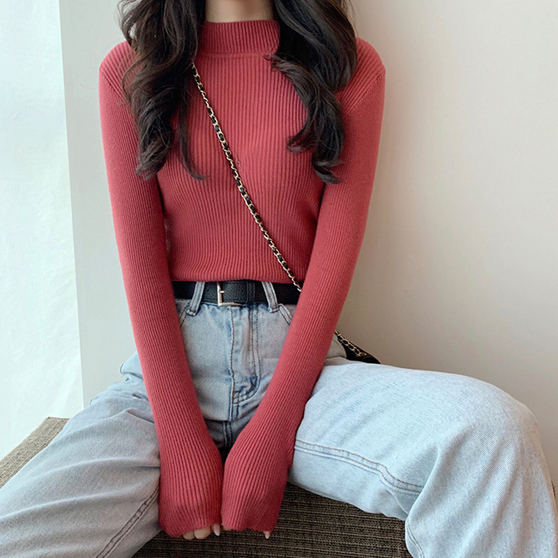 Picture of Sweater women's 2022 new autumn and winter long sleeve inner Slim Korean base shirt half high collar pullover sweater wholesale
