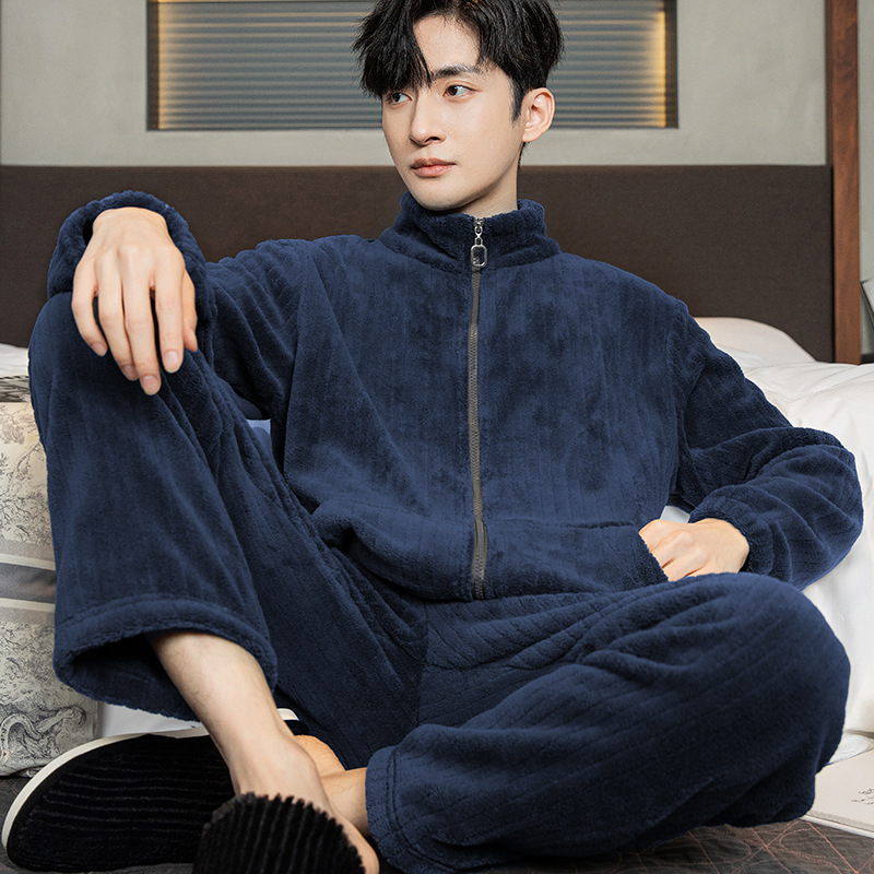 Picture of Winter new men's outdoor pajamas coral fleece pajamas men's thickened flannel home wear one-piece delivery