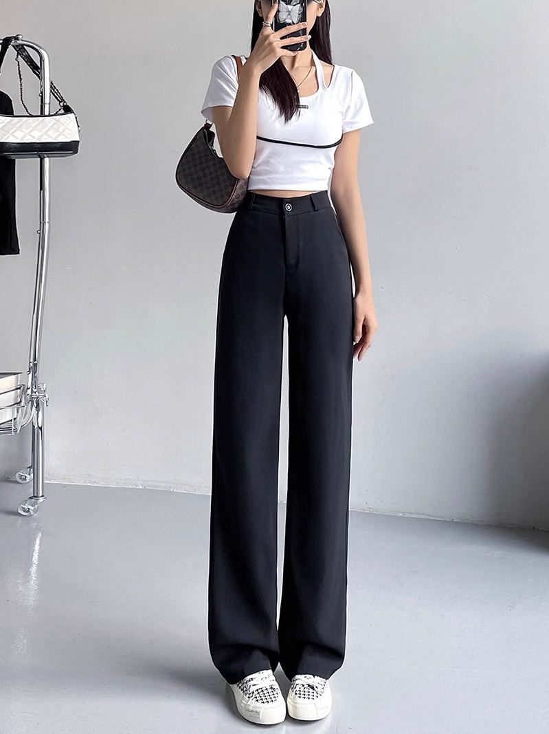 Picture of 2025 New Spring Black Narrow Wide-leg Pants Women's High Waist Slim-fit Pants for Small Men
