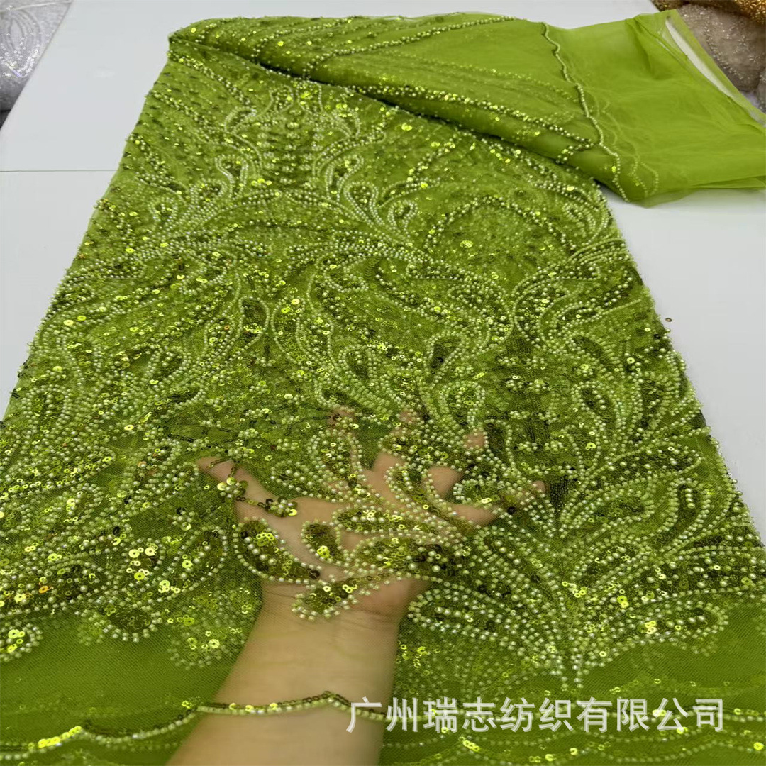 Fashion handmade beaded mesh yarn heavy industry multi-color bead tube embroidery sequin embroidery cloth wedding dress cheongsam spot lace