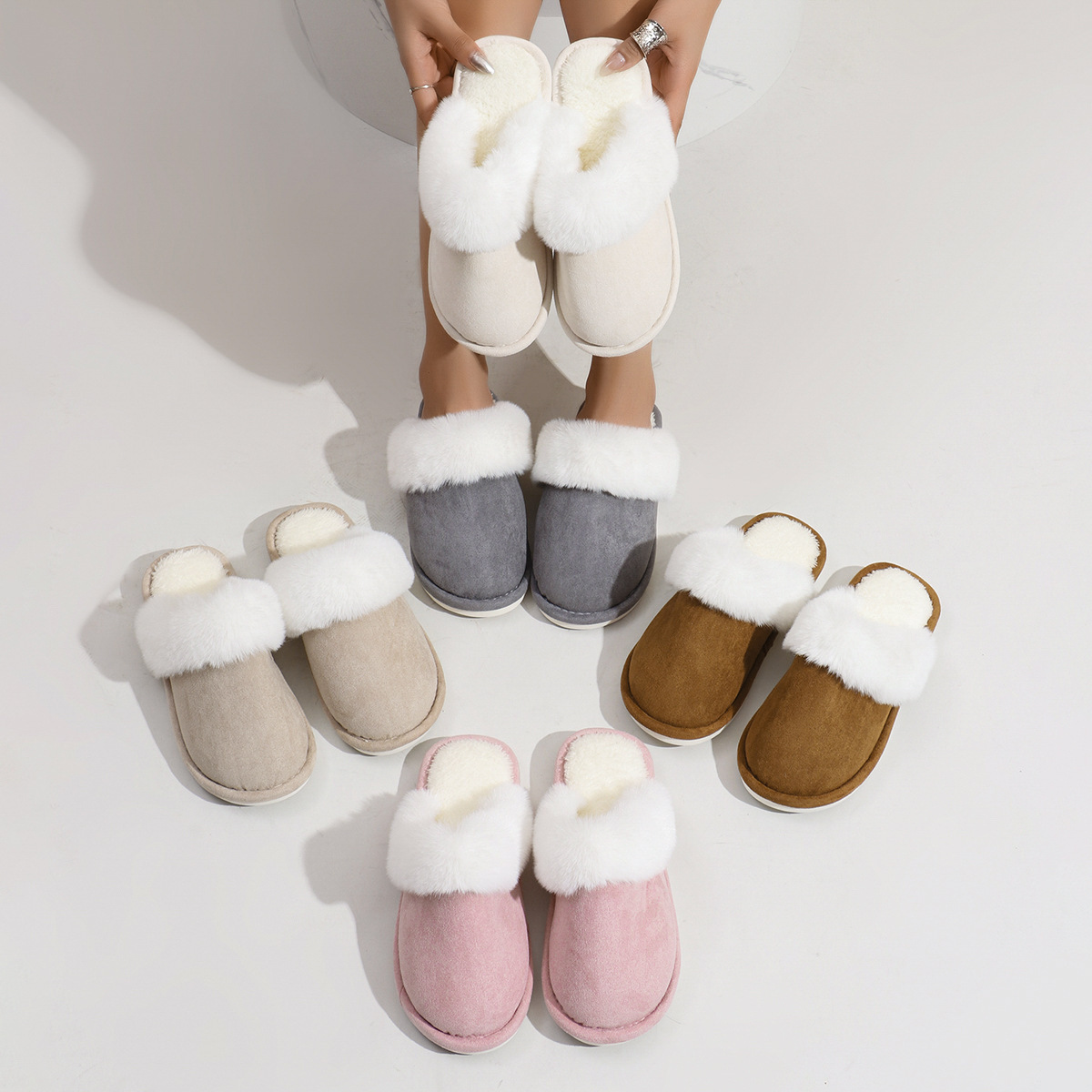 Foreign Trade Cross-Border Hot-Selling Woolen Cotton Slippers, Winter Fleece-Lined Warm Cotton Shoes, Indoor Floor Slippers, Home Couple Slippers