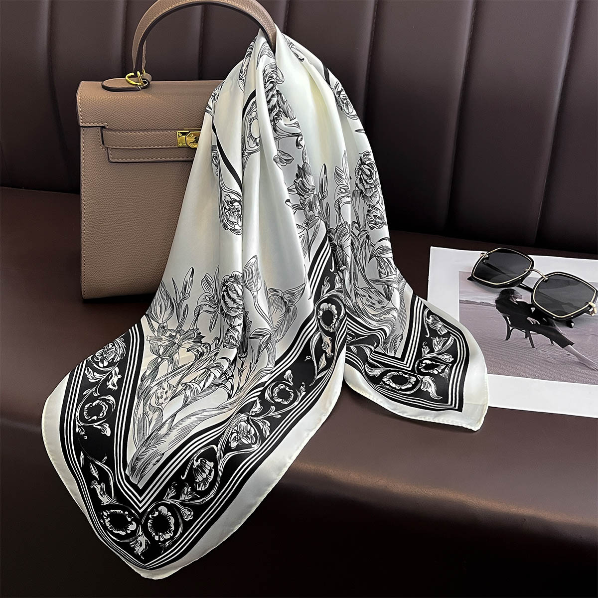 Picture of New Style Simple Silk Elegant Scarf Decorative Square Scarf Sunscreen Shawl Neck Protection Scarf Heap Tie Scarf