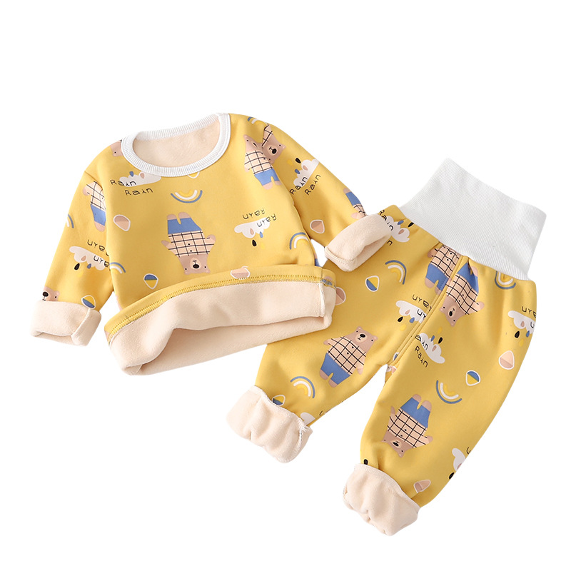 Picture of Children's clothing for boys and girls high waist printed thermal underwear two-piece set 2024 autumn and winter new baby pajamas suit wholesale