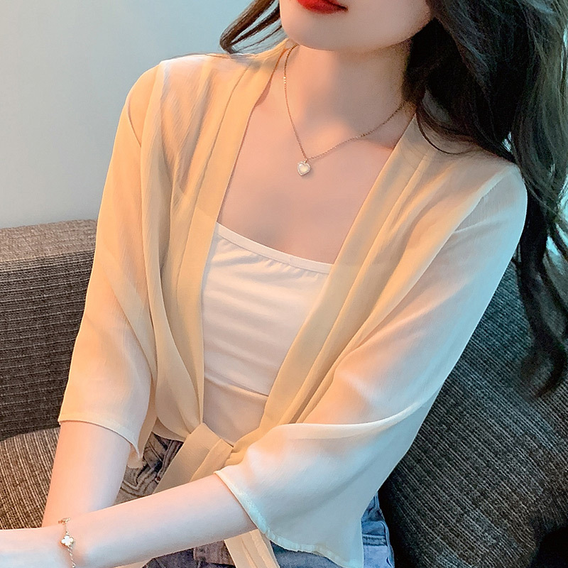Sun Protection Clothing for Women 2025 Summer New Korean Style Chiffon Shirt Small Shawl Thin Versatile Air Conditioning Shirt Jacket Women's Clothing