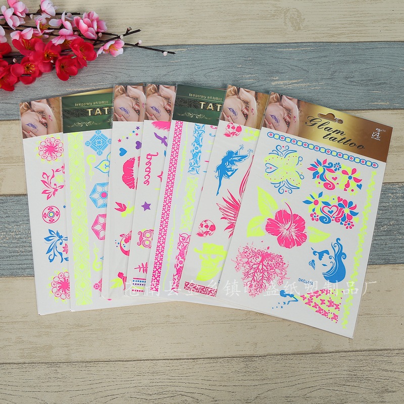 Picture of Cross-Border New Creative Fluorescent Flower Arm Tattoo Face Stickers Waterproof Feather Tattoo Arm Tattoo Stickers in Stock
