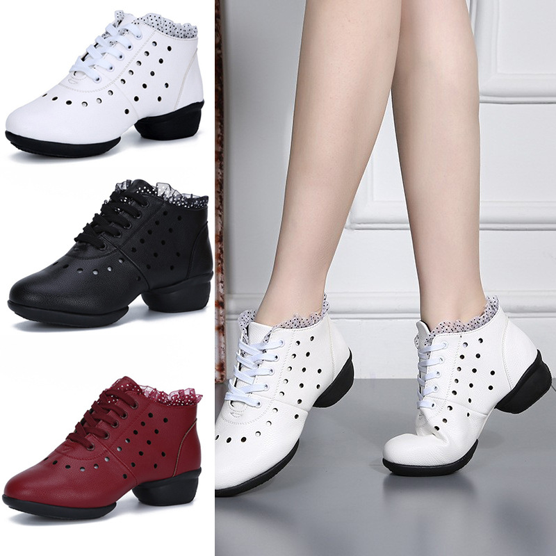 2025 Dance Shoes Women's Spring and Summer New Mesh Square Dance Shoes Dancing Shoes Women's Adult Soft Sole Mid-heel Sail Dance Shoes