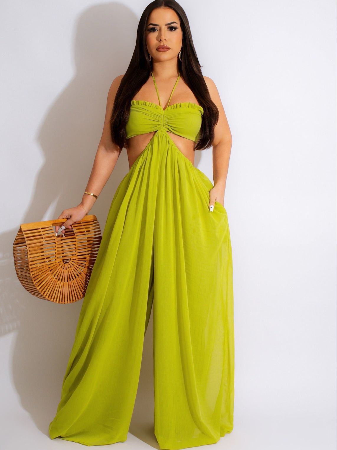 Picture of Cross-border e-commerce source factory Amazon best selling sexy chiffon chest-wrapped bare back wide-legged jumpsuit European and American women's clothing