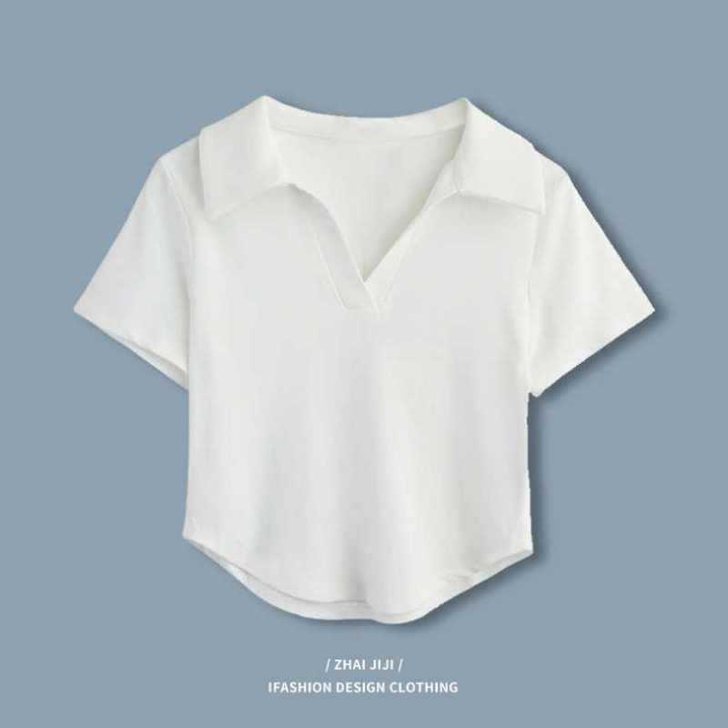 Pure Desire Style Short-sleeved Women's Summer Sexy POLO Irregular Niche Design V-Neck Slim-fit Slim-fit T-shirt Short Top