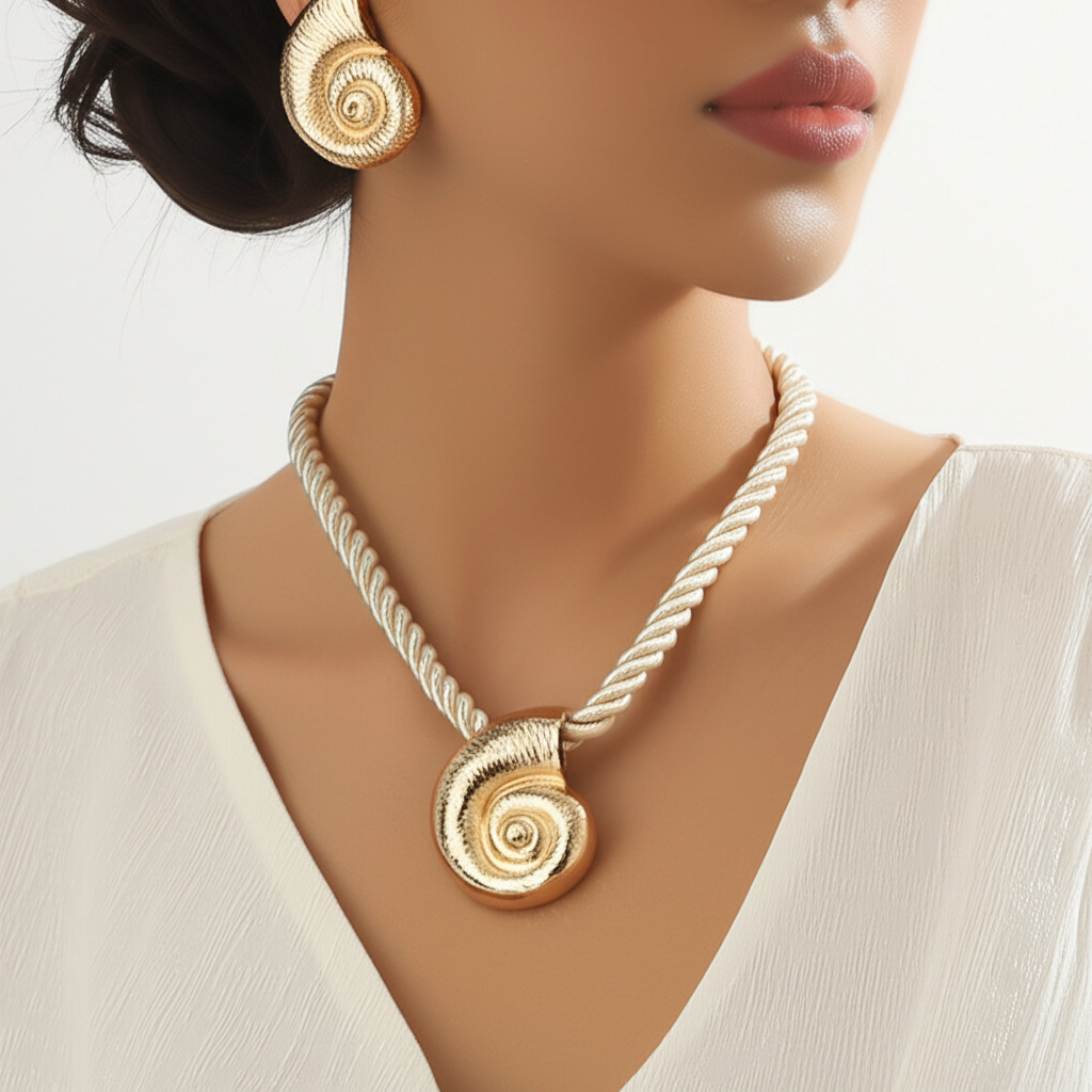 Cross-Border Personalized Beach Vacation Style Conch Necklace Alloy Necklace Women's European and American Exaggerated Retro Metal Pendant Accessories