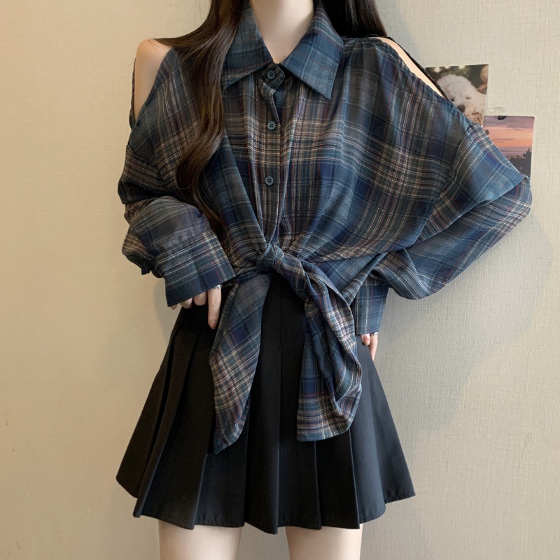 2024 plus size chubby girl Loose plus size Plaid Shirt Cardigan Shirt All-match Slimming Retro Casual Coat Top