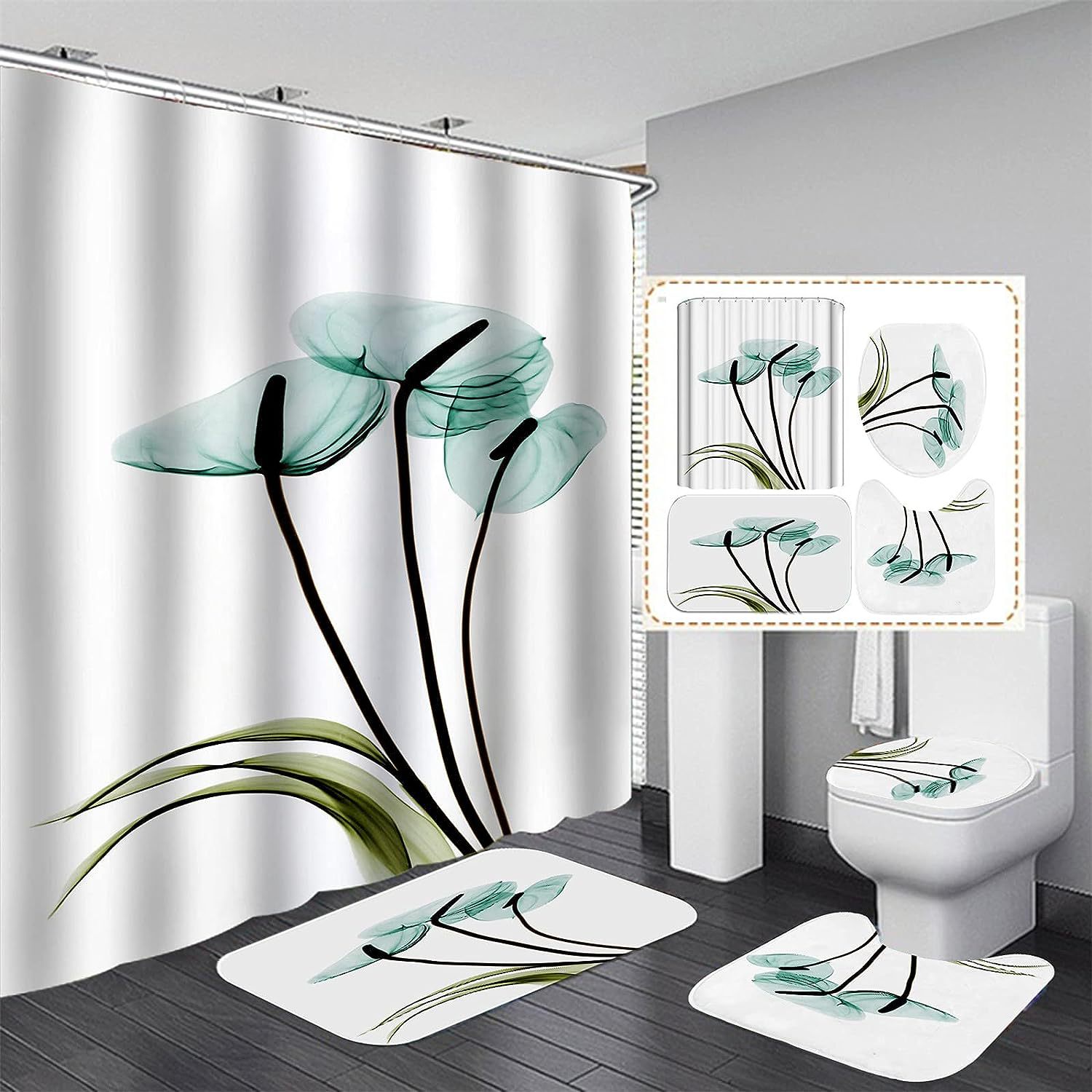 Picture of Cross-border supply non-perforated waterproof shower curtain bathroom partition bathroom thickened printed hanging curtain manufacturers wholesale