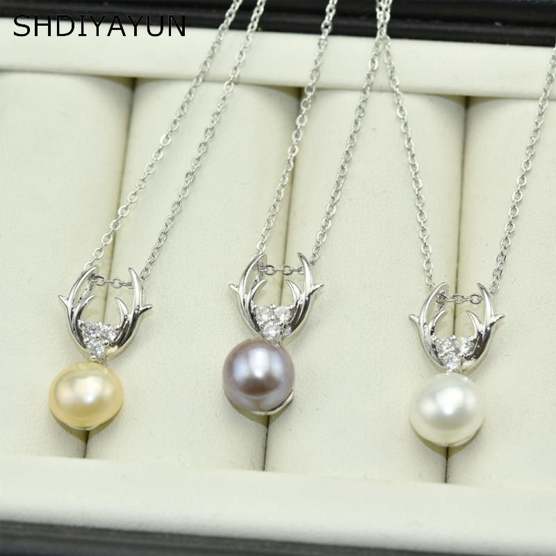 925 Silver Deer Freshwater Pearl Pendant Gold-Plated Color-Preserving Jewelry Origin Necklace Spring New Arrival