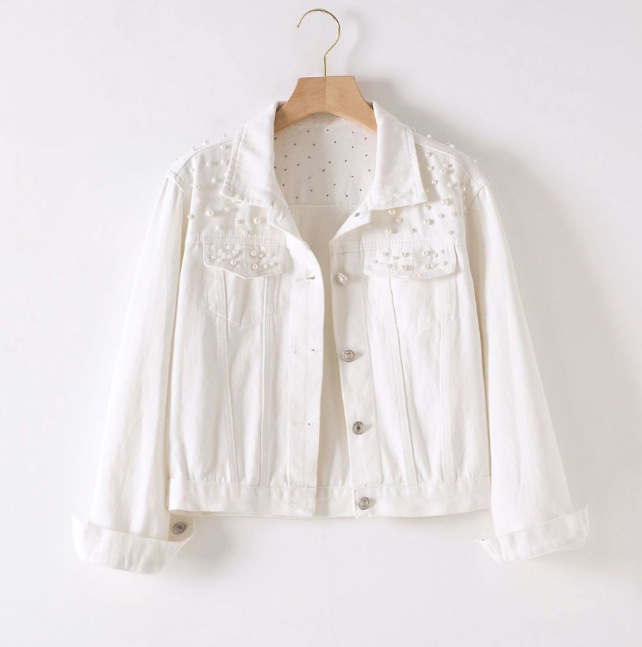 Picture of Cross-border 2025 Amazon Women's Short Denim Coat Women's Foreign Trade Beads Pearl Loose Spring and Autumn New Denim
