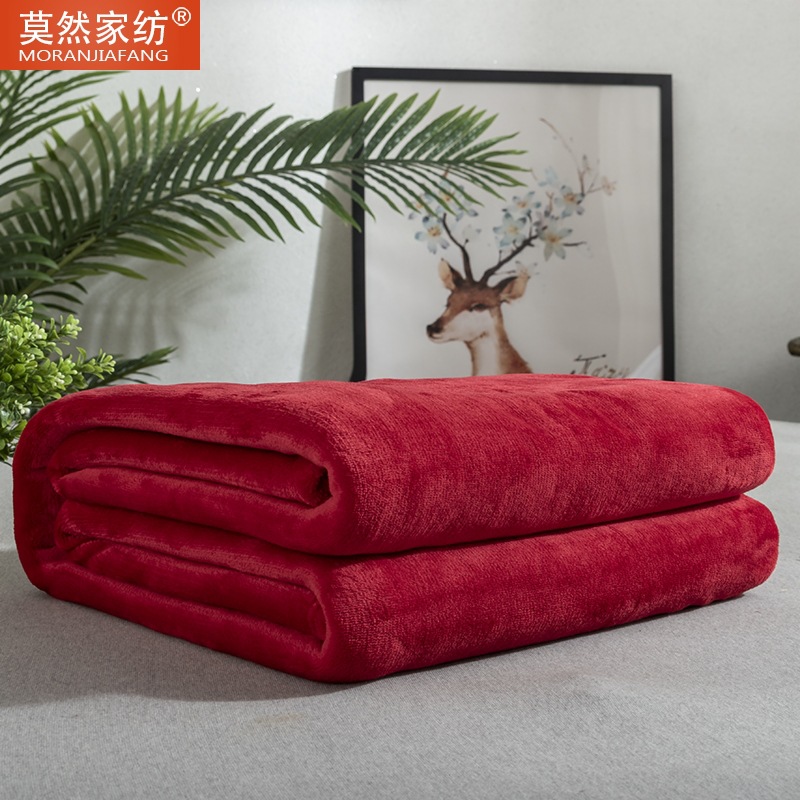 Picture of Solid Color Flannel Blanket Summer Air Conditioning Blanket Office Nap Blanket Single Layer Double-sided Fleece Four Seasons Thin Blanket