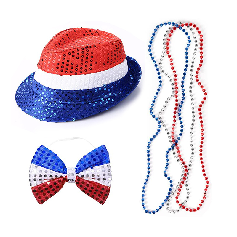 Picture of Cross Border US Independence Day Carnival Party Sequin Hat Beaded Tie Glasses Uncle Sam Hat Dress Up