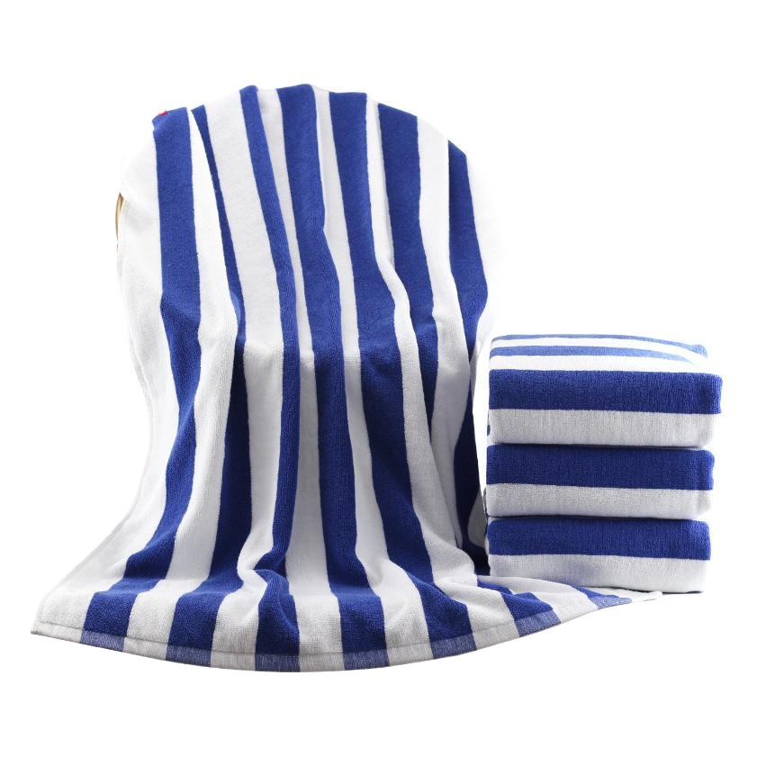 Towel Factory wholesale pure cotton yarn-dyed large bath towel 500g blue and white color stripe beach towel beauty bed towel customization