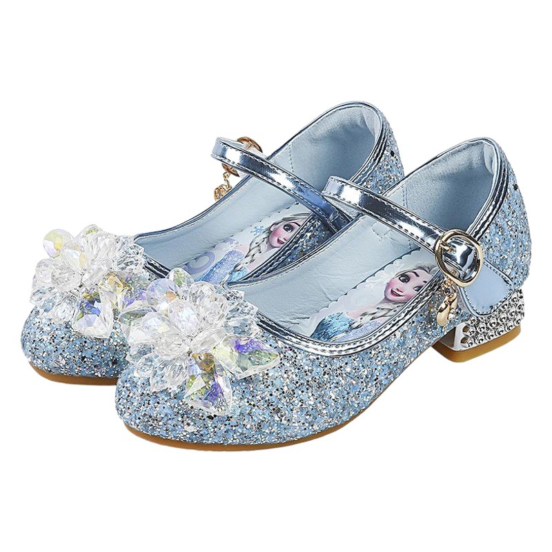 Girls High Heels Spring Fashion Kidsren's Crystal Shoes Princess Sequin Shoes Little Girl Catwalk Performance Shoes Elsa