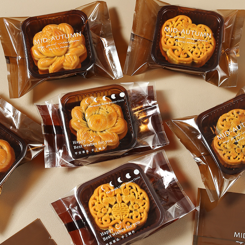 2025 New Brown Mooncake Packaging Bag Machine-Sealed 50g 75g 80 Cantonese Style Snowskin Mooncake Thickeneded Bag