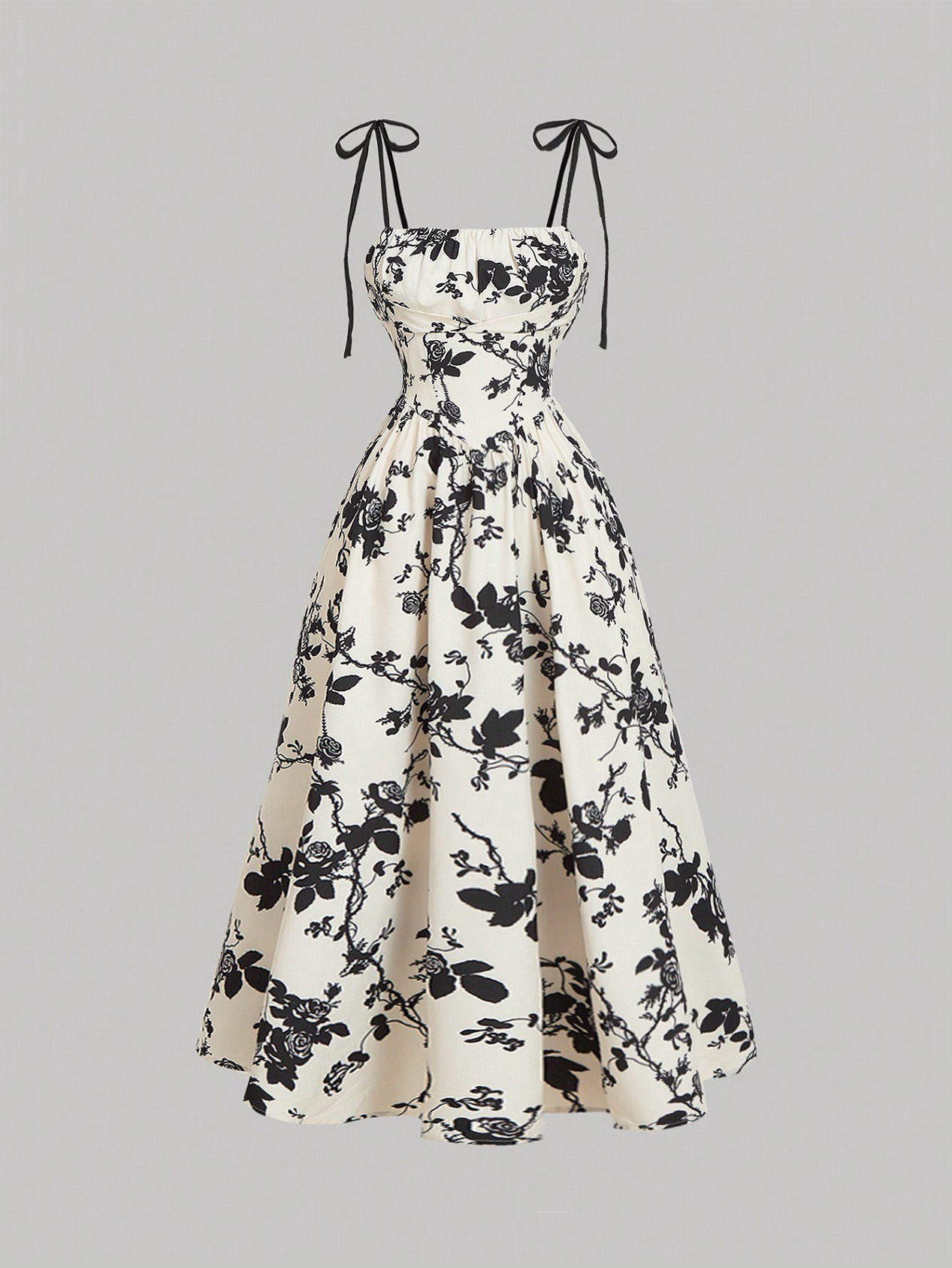 Cross-border European and American New Band Dress Hot Bow Strap Flower Print Hepburn Retro dress