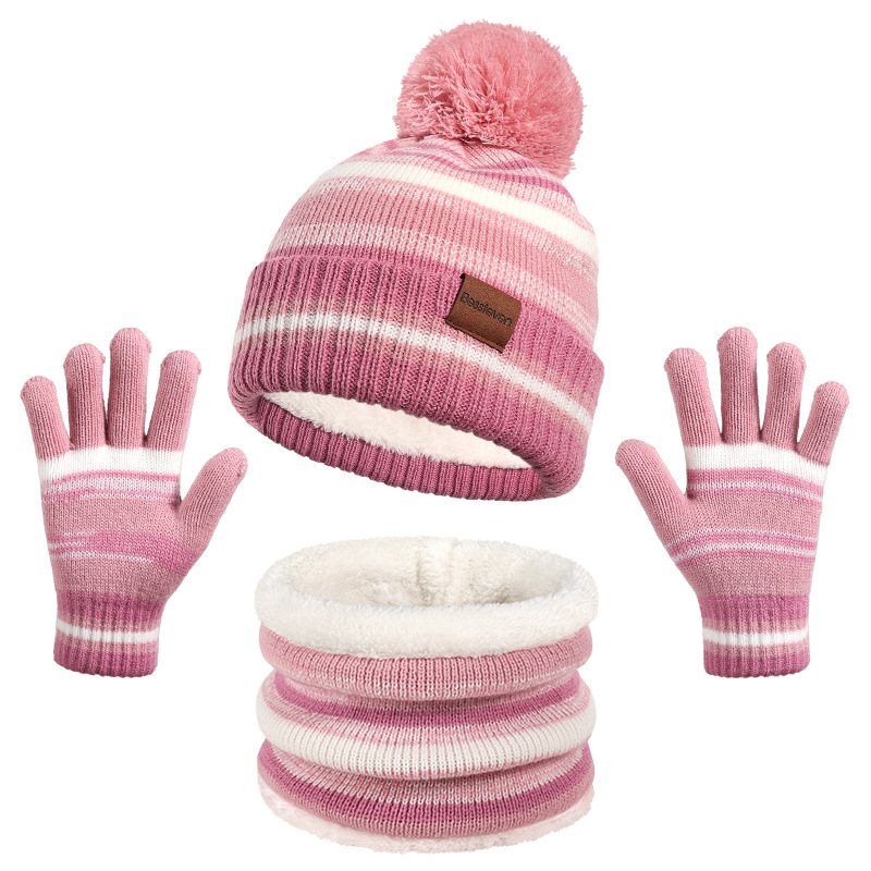 Picture of Cross-Border Children's Hat, Neck Scarf and Gloves Three-Piece Set to Heattech and Cold-Proof for Boys and Girls Winter Velvet Knitted Hat Set