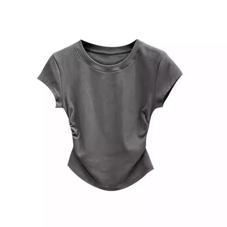 Picture of Spice Girls Pure Wants Tight Waist T-shirt Short-sleeved Women's 2025 Summer New Solid Color Base Pullover Slim-fit Short Top for Women