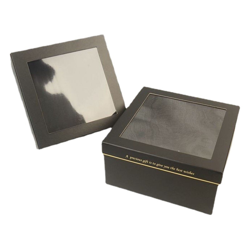 Teacher's Day Gift Box Square Gift Box Set of Two with Transparent Window, Square Flower Box, Transparent Floral Minimalist Style