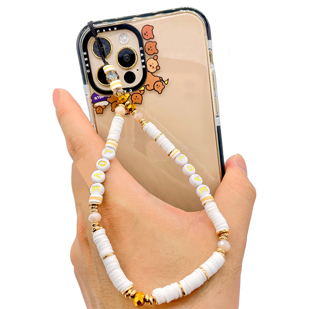 Picture of European and American Style Phone Chain Couple Letter Love Soft Clay Phone Strap Beaded Phone Lanyard Pendant for Women