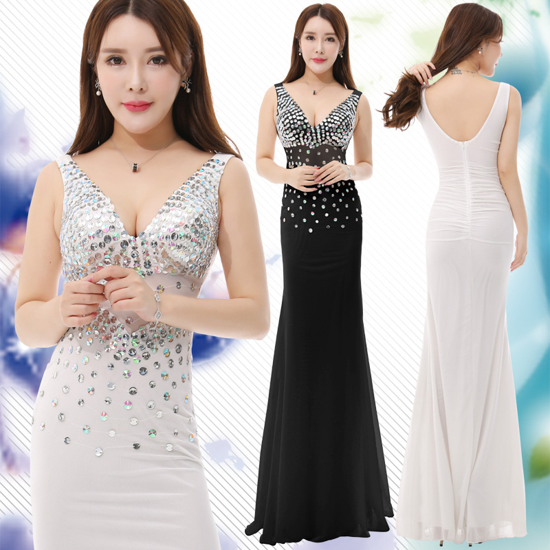 Wedding Dress for Host 2019 New Bright Diamond Long Sexy Cocktail Party Annual Meeting Ball Banquet High-end Evening Dress