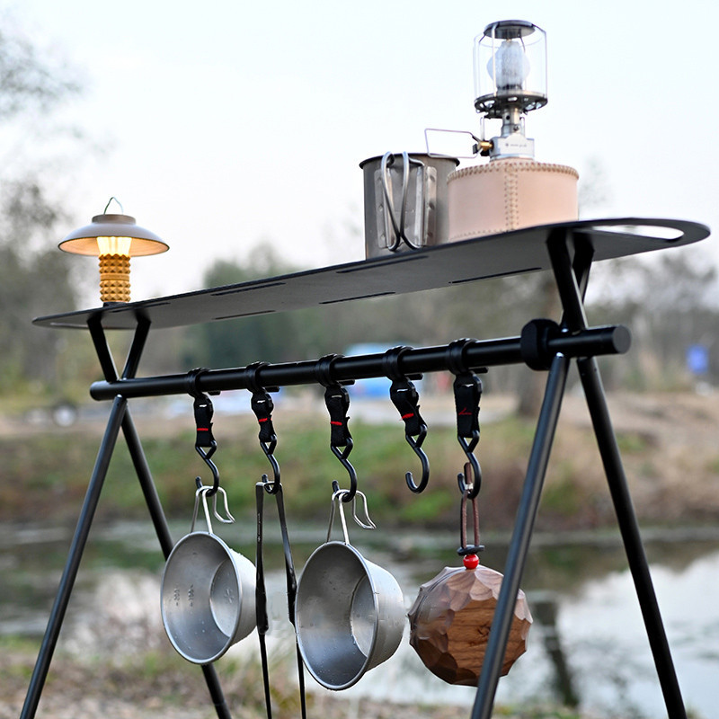 Picture of Outdoor Camping Triangle Storage Rack Ultra Light Tactical Storage Table Board Folding Portable Camping Tableware Rack
