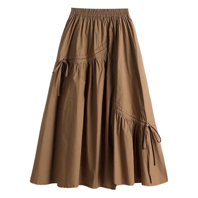 2023 cross-border new high waist slimming irregular lace-up mid-length large swing A- line skirt skirt for women ins