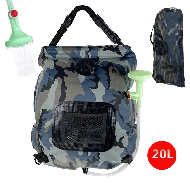 New outdoor camouflage solar shower bag 20L camping bath portable water storage bath bag cross border