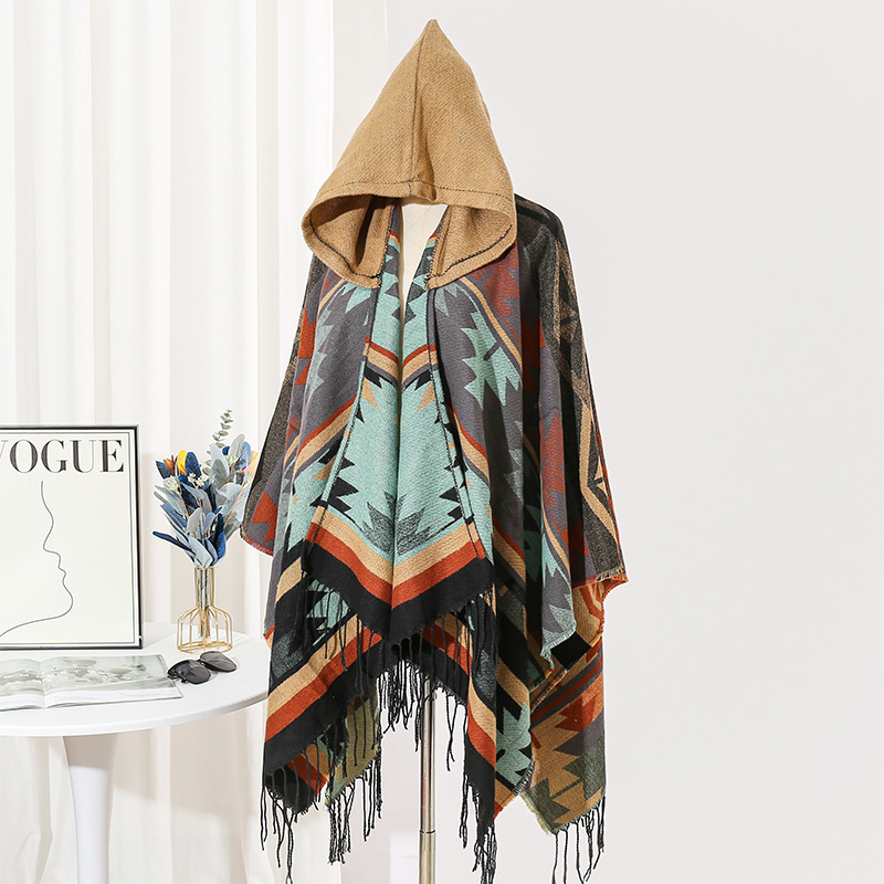 Picture of Ethnic Style Hooded Shawl Women's Yunnan Western Sichuan Travel Wear Costume Xinjiang Desert Photograph Outer Cape Cape