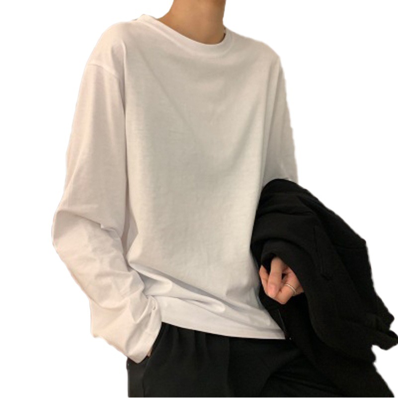 White Bottoming Shirt for Women in Autum Loose New Korean Women's Clothing with Pure Color Student Long-Sleeved T-Shirt for Women