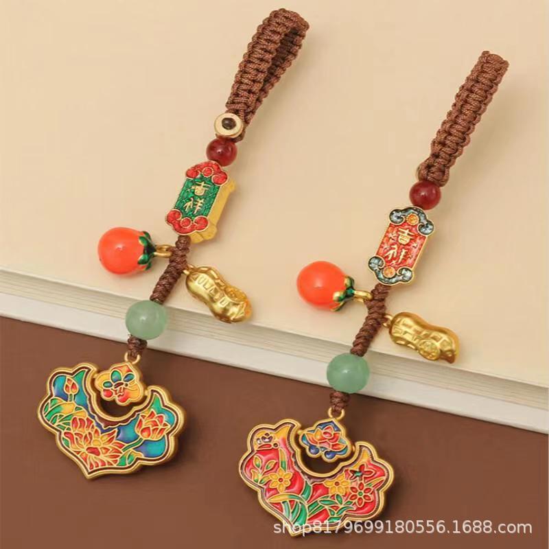 Burning Blue Ruyi keychain TikTok live broadcast everything goes well and good things happen Ancient enamel creative lotus pendant