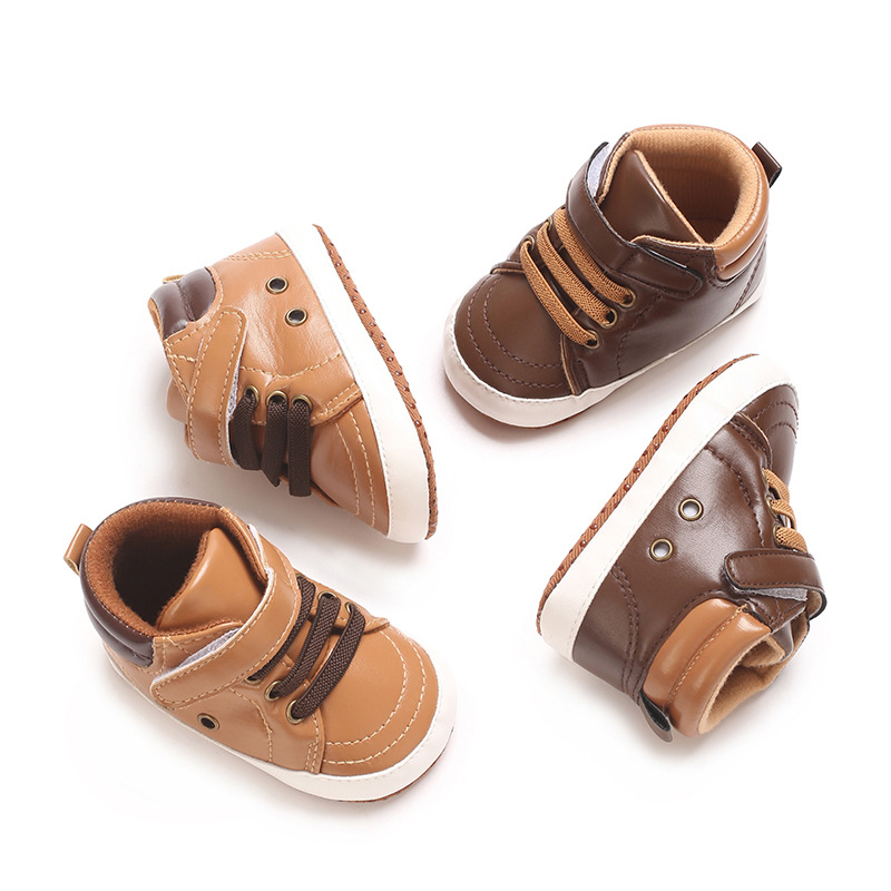 Fashion 0-1 year old baby high top PU fabric anti-slip baby casual sneaker