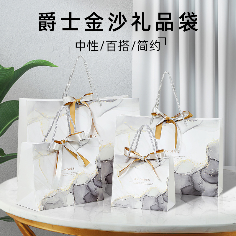 Ins style gift bag fashion bow clothing store packaging bag marble pattern portable gift bag logo printing