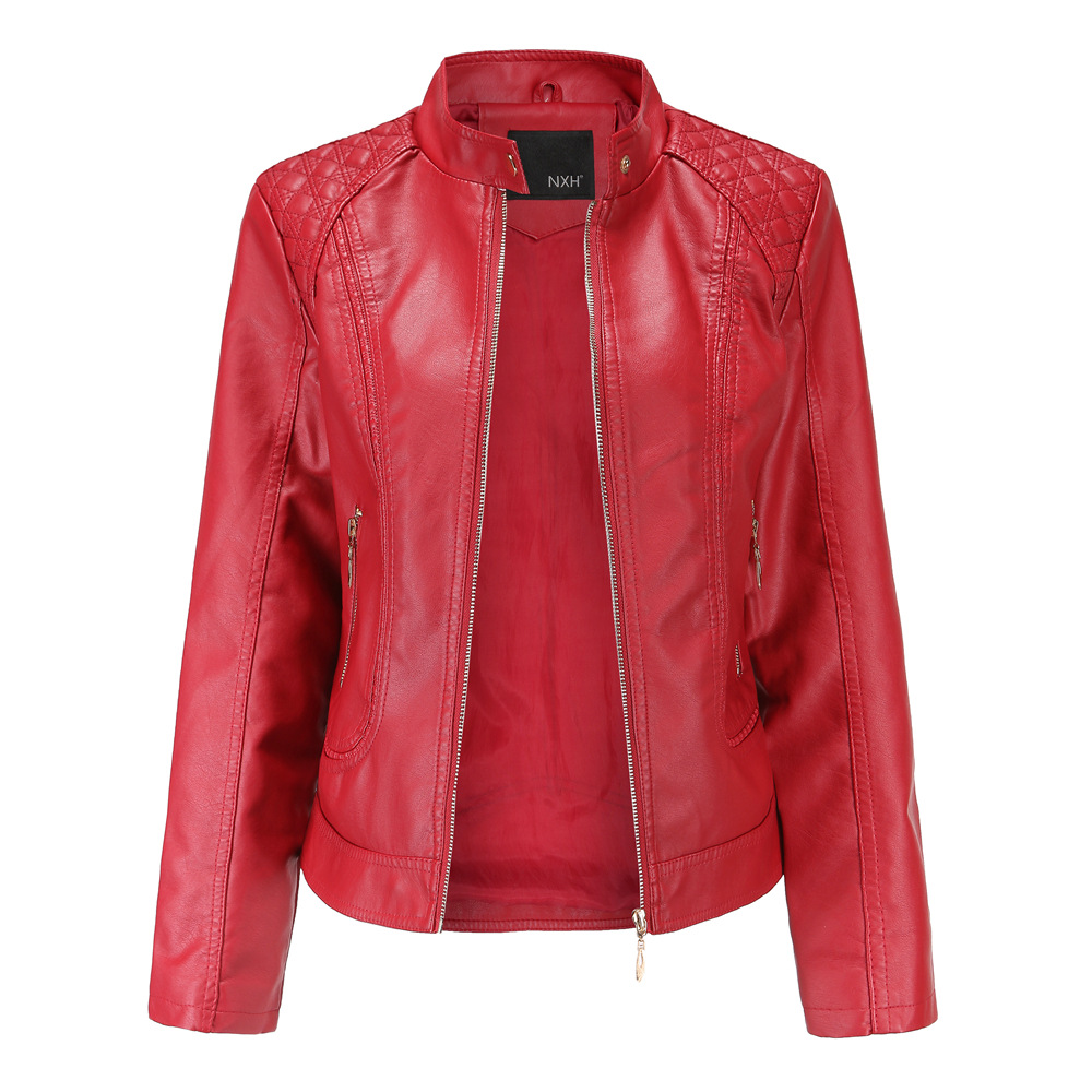 Picture of New 2020 Spring and Autumn Women's Leather Jackets Feminine European and American Large Size Stand Collar Pu Leather Women's Leather Jackets Women's Leather Jackets