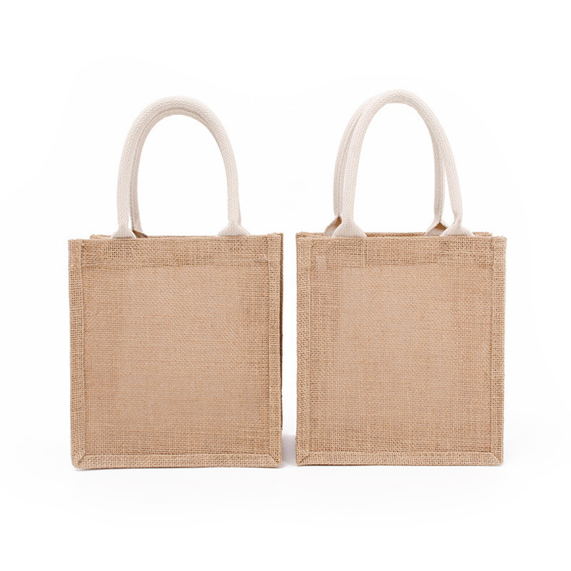 Non-printed jute handbag good product portable natural color shopping bag household Daily necessities bag with bottom and side