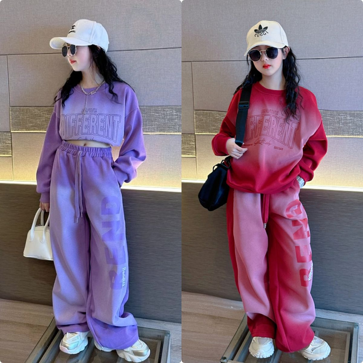 Children's and Girls' Hanging Dye suit 2024 Spring New Style Big Children's Spring and Autumn Fashionable Western Style Sweater Casual Pants Two Pieces