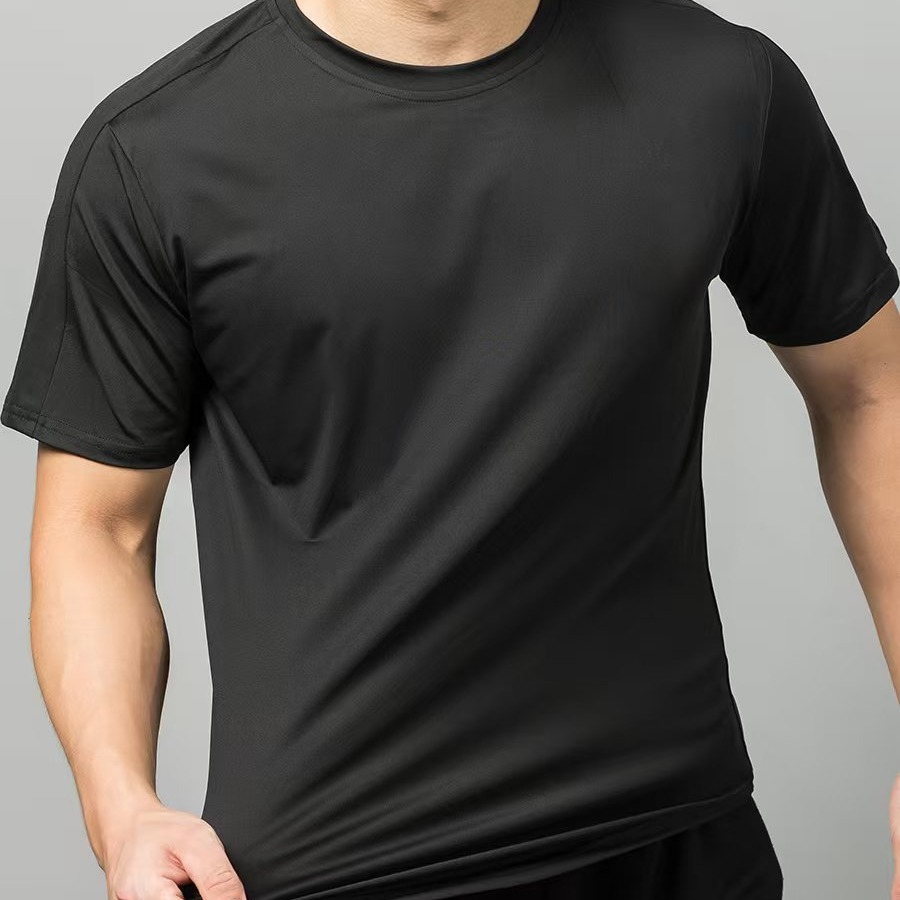 Fitness tights men's sports European-size T-shirt quick-drying clothing summer running round neck basketball training clothing elastic short sleeve