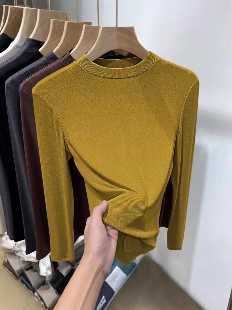 2025 new solid color inner semi-turtleneck base shirt spring and autumn age-reducing slimming slimming versatile long-sleeved T-shirt top