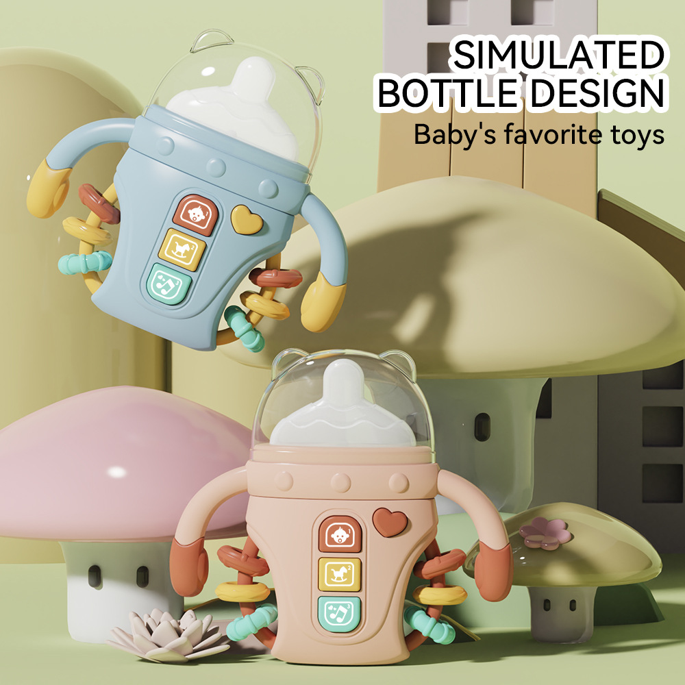Cross-border baby bottle pumping music baby press early education toys can bite music hand rattle hand drum wholesale