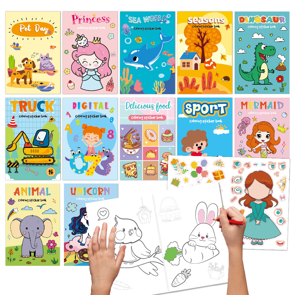 Cross-Border Coloring Sticker Book Children's Cartoon Graffiti Drawing Enlightenment Fun Holiday Party Theme Event Coloring Book